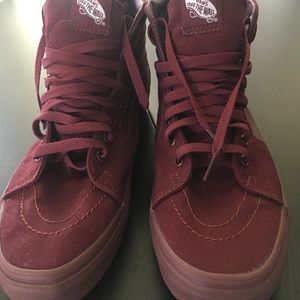 Maroon high top vans